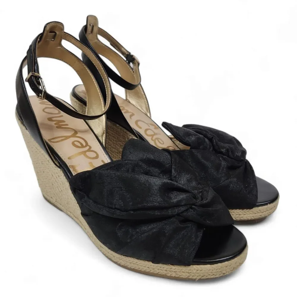 Sam Edelman Aubrey Wedge Sandals Espadrille Strappy Chic Bow Buckle Womens Sz 10